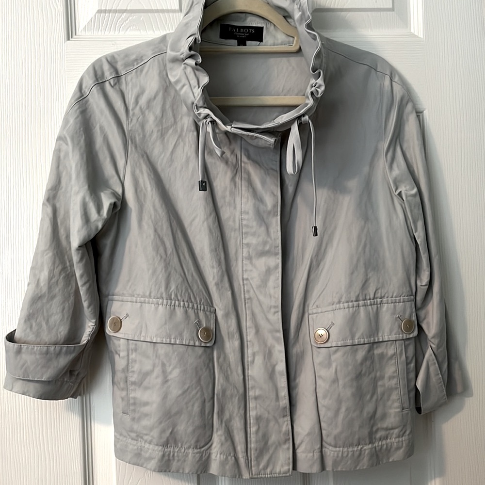 Talbots Petite Cropped Utility Jacket in Stone Gray - Picture 3 of 12
